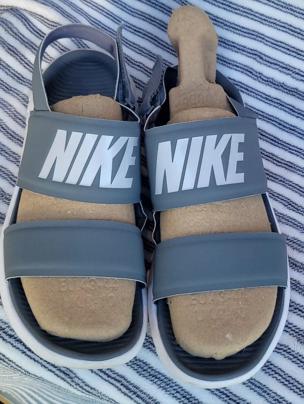 Nike Gray Double-Strap Slide Sandals